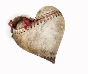 Baseball cutout in the shape of a heart