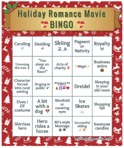 Holiday Romance Movie Bingo Card